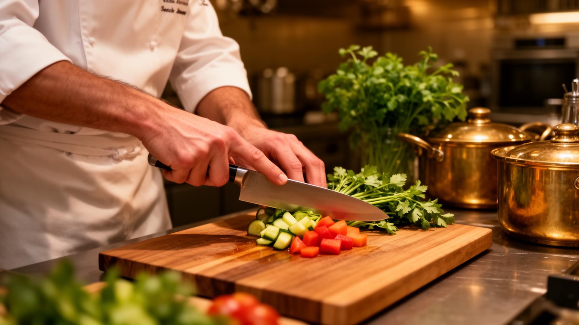 Hands-on culinary class with students learning knife skills