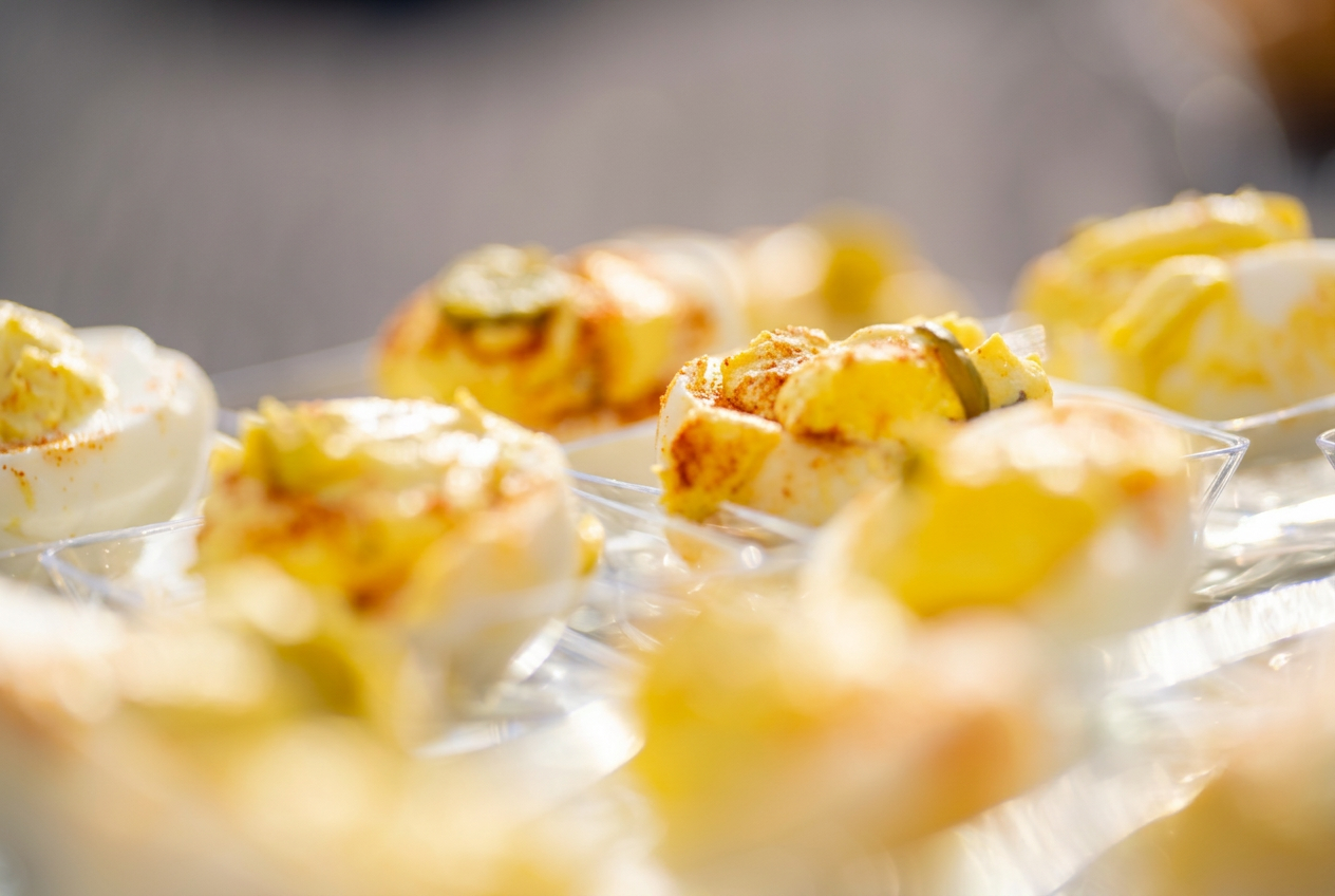 Deviled eggs arranged for catering service